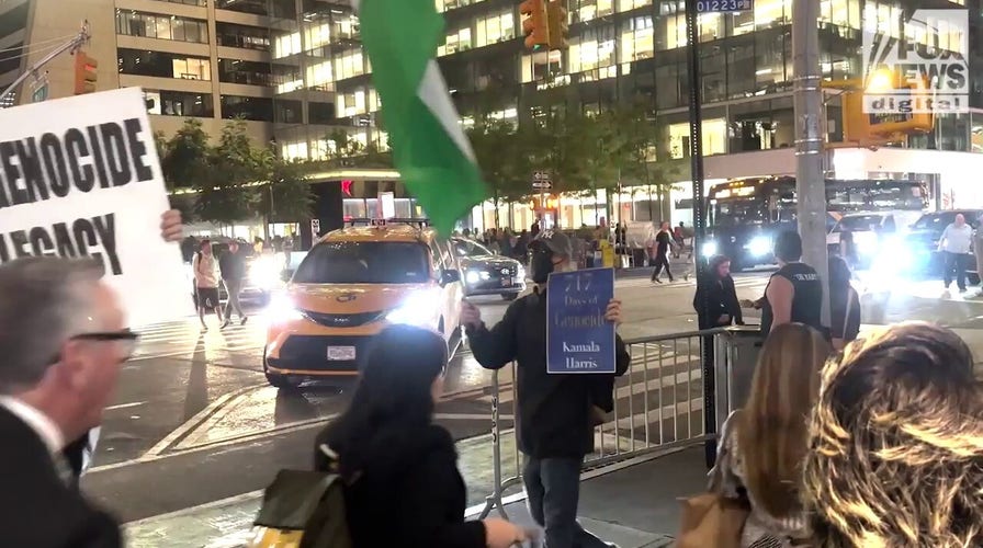 Anti-Israel protesters rail against Kamala Harris at launch of nationwide book tour.