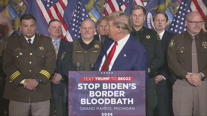Former President Trump, at a campaign event in Grand Rapids, Michigan, charges that under President Biden , 'every state is now a border state'