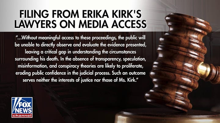 Erika Kirk asks court to provide 'meaningful' media access trial of husband's suspected assassin