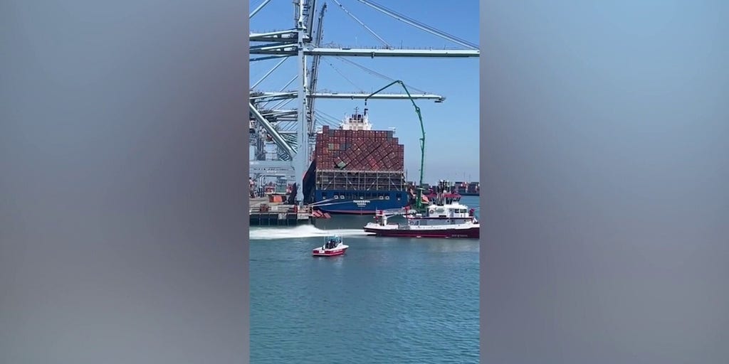 Cargo containers collapse and fall into Port of Long Beach