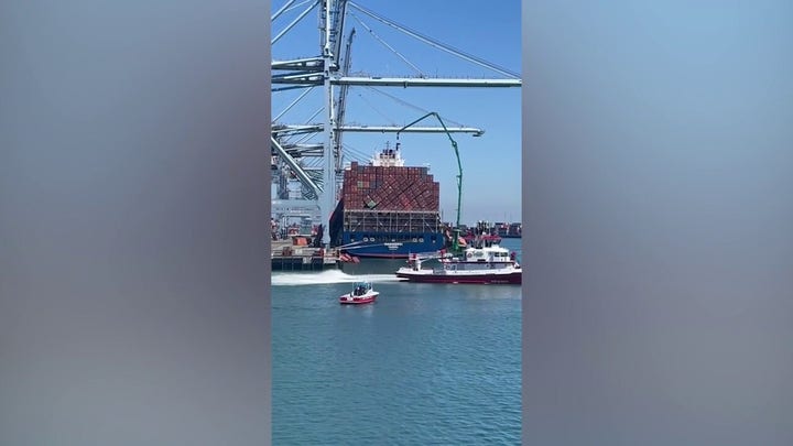 Cargo containers collapse and fall into Port of Long Beach