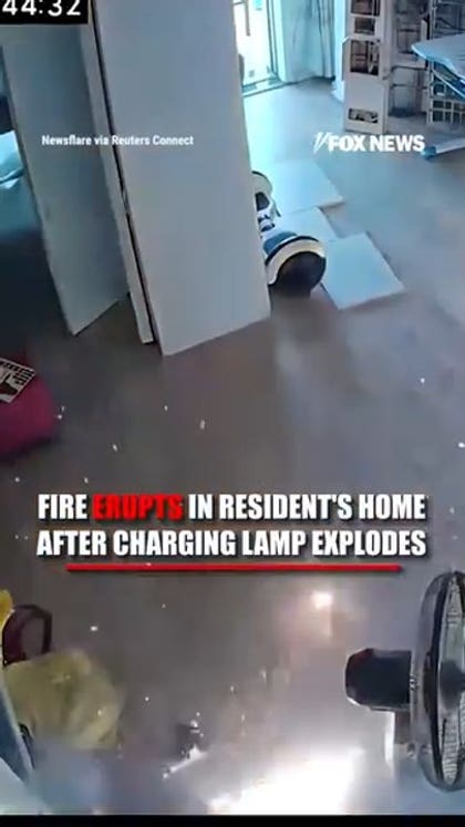 Fire ERUPTS in resident's home after charging lamp EXPLODES