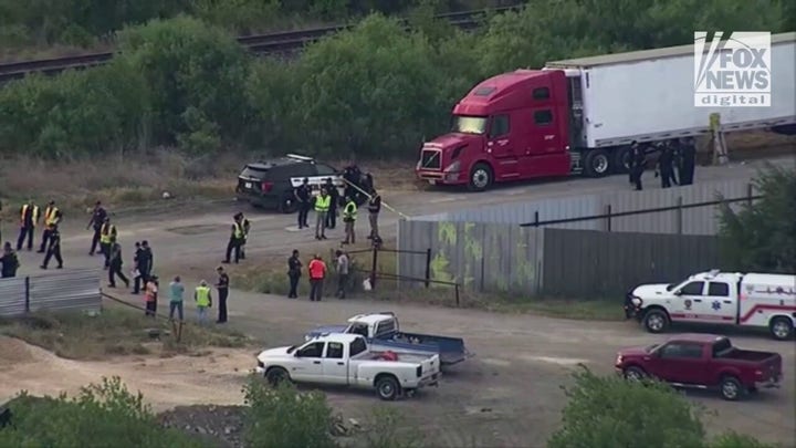 Aerial footage of Texas crash with 46 dead migrants found inside an 18 wheeler