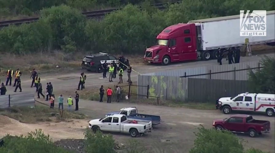 Aerial footage of Texas crash with 46 dead migrants found inside an 18 wheeler