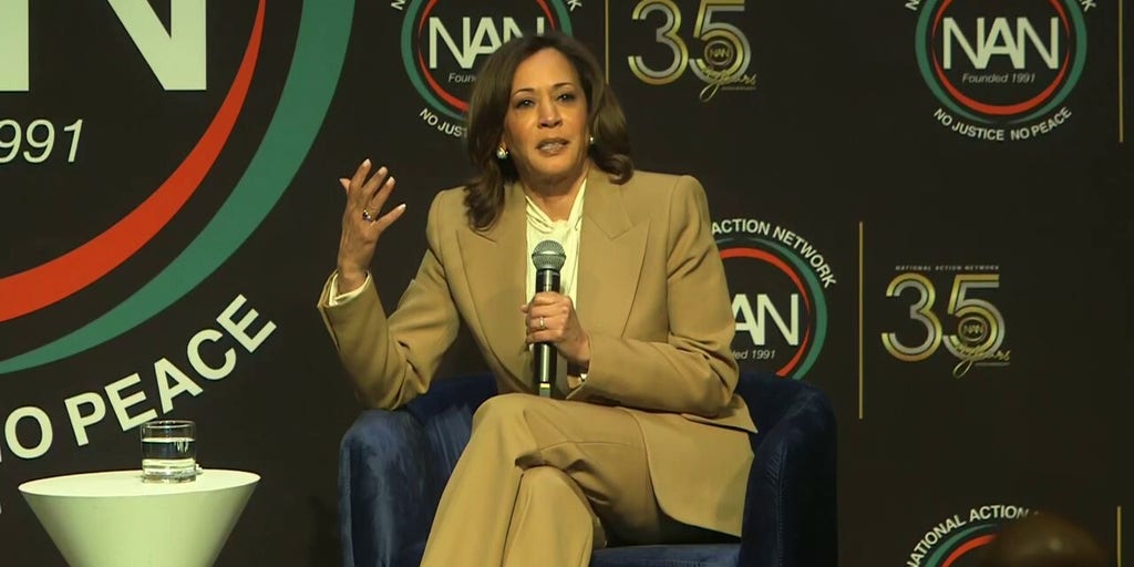 Former Vice President Kamala Harris gives mob boss impression of Donald Trump while discussing foreign policy