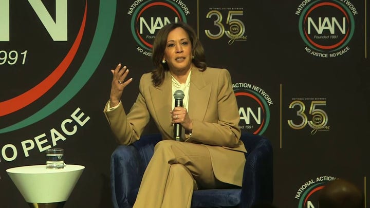 Former Vice President Kamala Harris gives mob boss impression of Donald Trump while discussing foreign policy