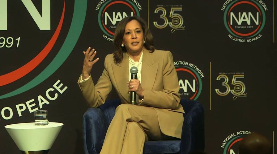 Former Vice President Kamala Harris gives mob brag  content   of Donald Trump portion    discussing overseas   policy