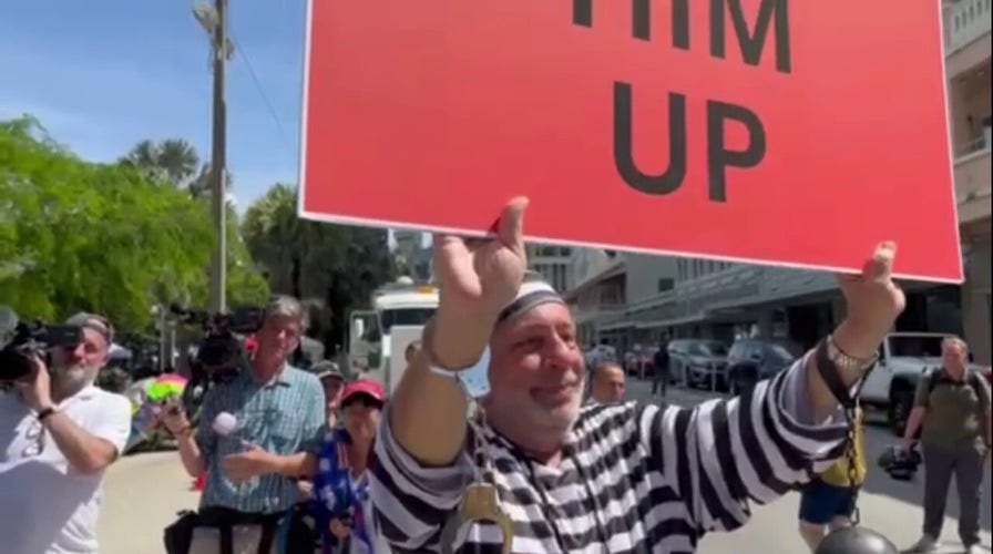 Anti-Trump demonstrator protests outside of arraignment hearing