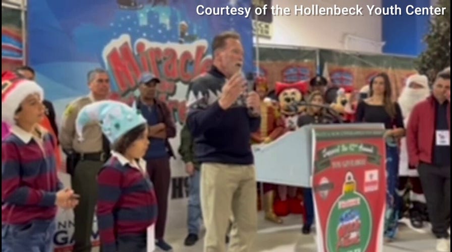 Arnold Schwarzenegger gives speech about the importance of giving at charity event