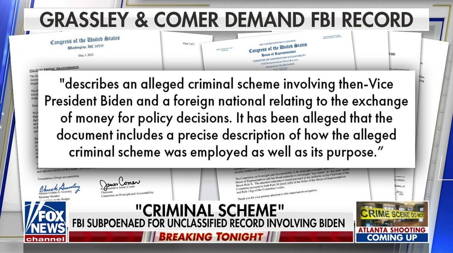 FBI subpoenaed for document allegedly detailing Biden's involvement in 'criminal scheme'