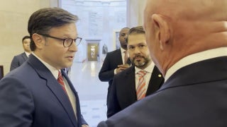 Mike Johnson confronts Democrat senators outside his office