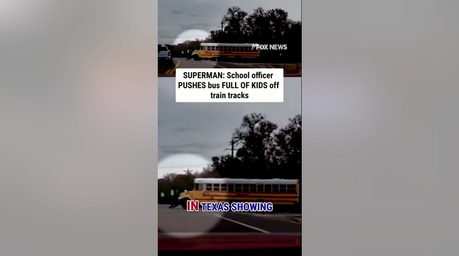 SUPERMAN: School officer PUSHES bus FULL OF KIDS off train tracks