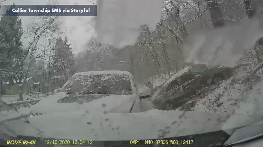 Pennsylvania EMS workers run for cover as truck plows vehicle