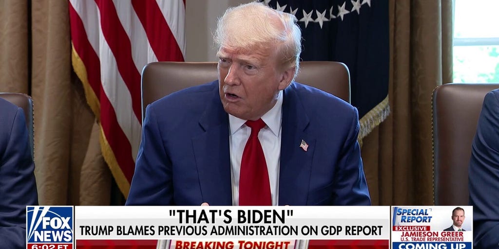 Trump shifts blame to Biden on US economy shrinking