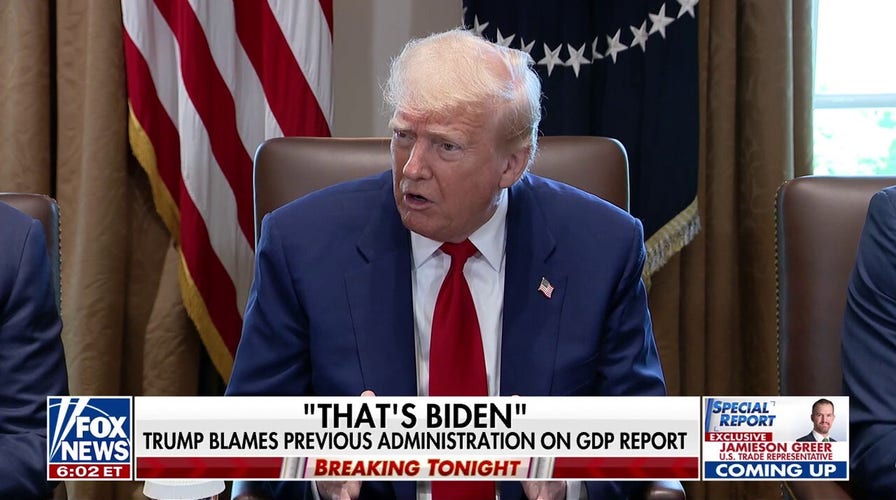 Trump shifts blame to Biden on US economy shrinking