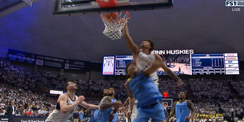 UConn's Jaylin Stewart makes thunderous put-back slam dunk to trim deficit against Marquette