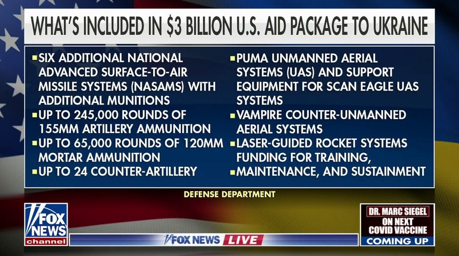 US pledges nearly $3B in military aid to Ukraine