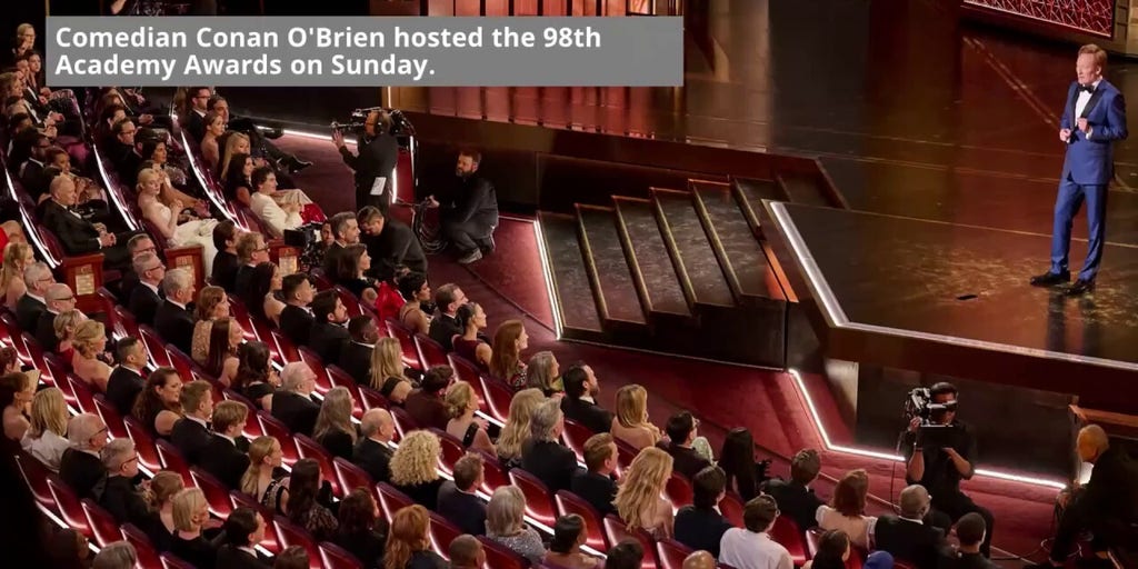 Conan O'Brien swipes at TPUSA halftime show, Kid Rock during Oscars monologue
