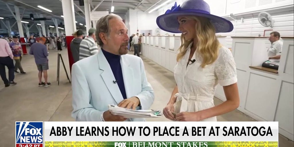 Abby Hornacek learns about horse betting at Belmont Stakes