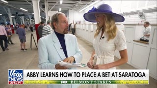 Abby Hornacek learns about horse betting at Belmont Stakes