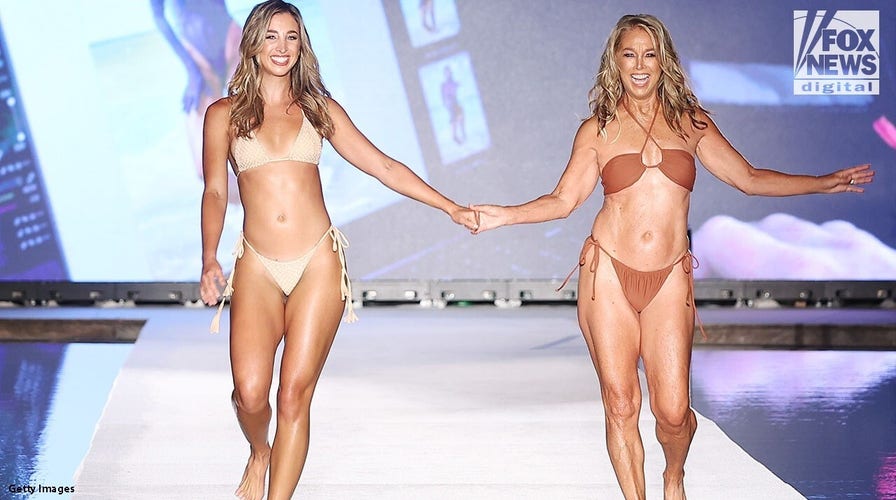 Denise Austin 66 flaunts toned abs in bikini top and shorts