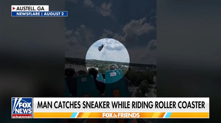 Roller coaster rider snags flying shoe midair in unbelievable video