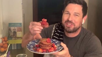Chef Ryan Scott's cocoa red velvet Mother’s Day pancakes with mashed strawberries