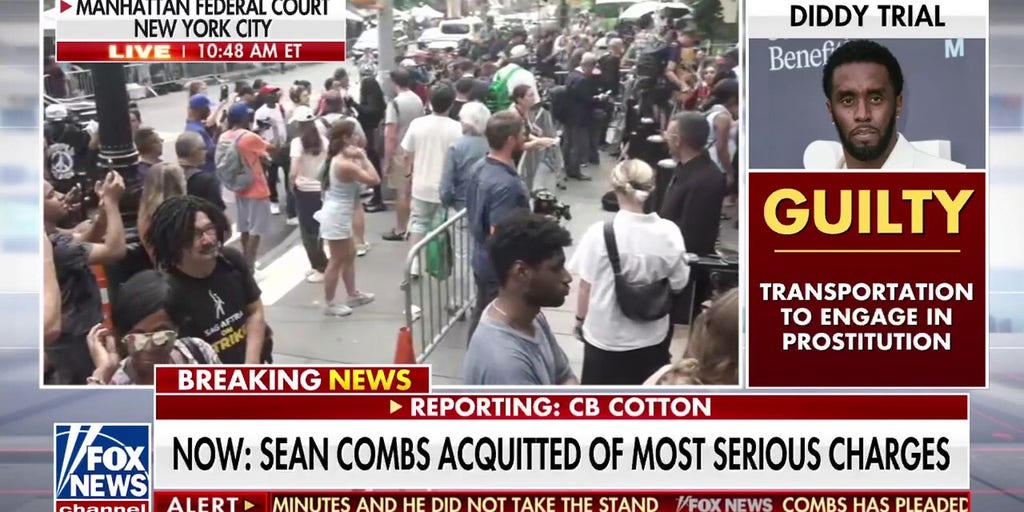 Crowds gather outside NYC courtroom after Diddy's verdict revealed