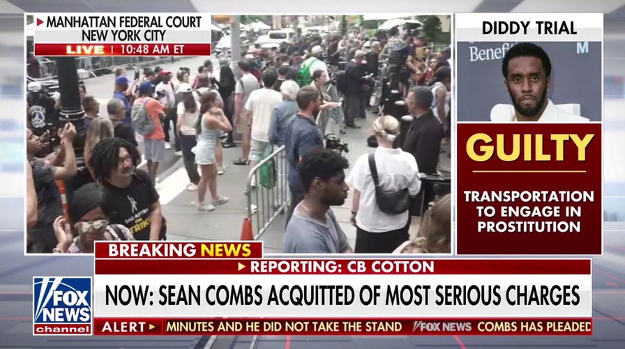 Crowds gather outside NYC courtroom after Diddy's verdict revealed