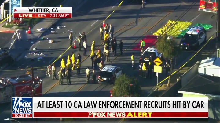 Car slams into group of California police recruits, at least 10 injured