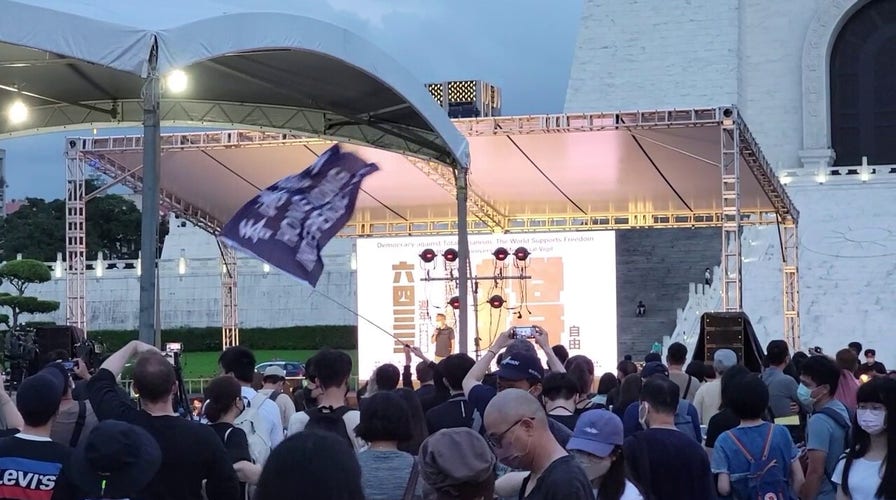 Pro-Hong Kong independence flag at Tiananmen Square commemoration