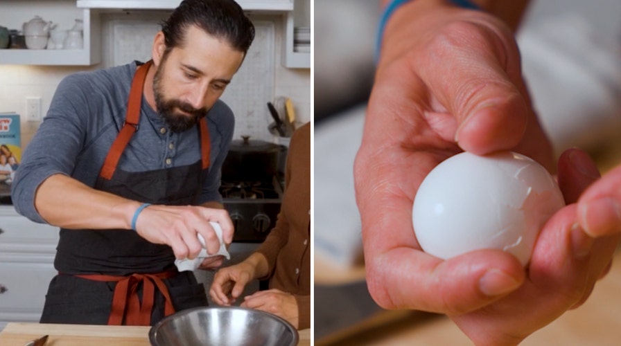 Eggs travel retired shell-free with chef's elemental countertop-cracking method