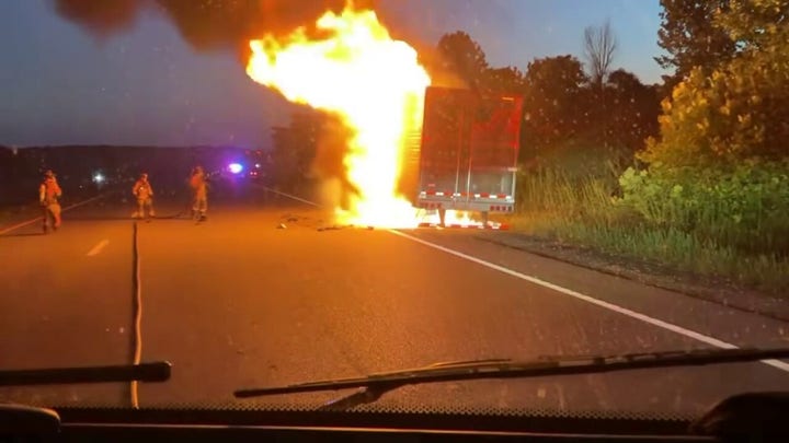 Missouri firefighters battle flaming truck loaded with 40k pounds of ribeye