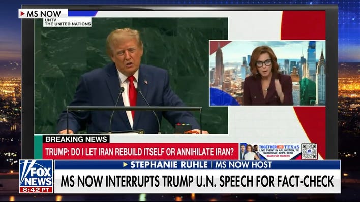 Trump UN speech interrupted by MS NOW host who has to fact-check herself