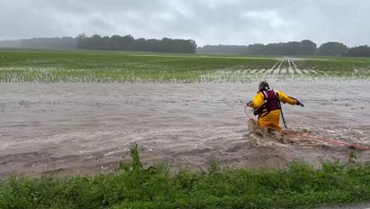 Fire captain rescues baby deer swept away during Indiana flood response