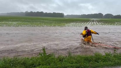 Fire captain rescues baby deer swept away during Indiana flood response