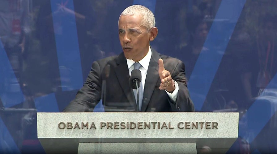  Former President Obama speaks astatine  statesmanlike  halfway  opening   ceremony