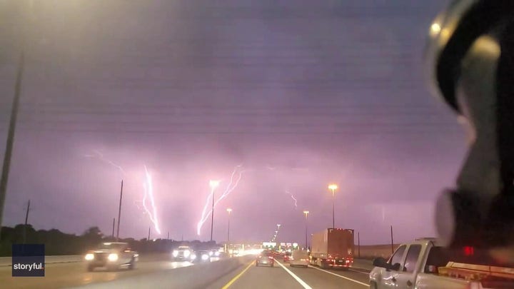 Lightning strike spiders across the sky in Houston