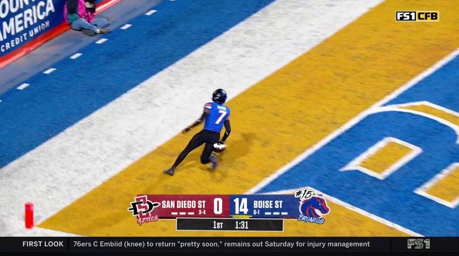 A'Marion McCoy gets the interception and returns it for a 35-yard TD, extending Boise State's lead over San Diego State