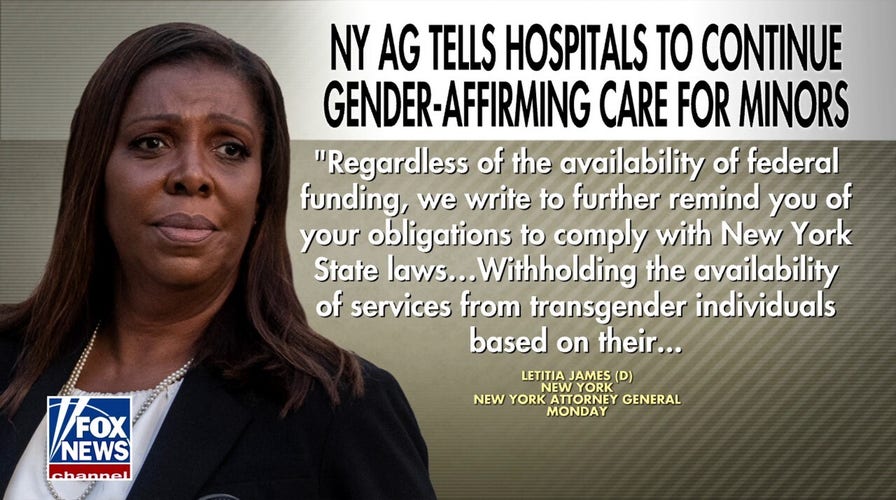 NY Attorney General Letitia James urges hospitals to continue gender affirming care for minors