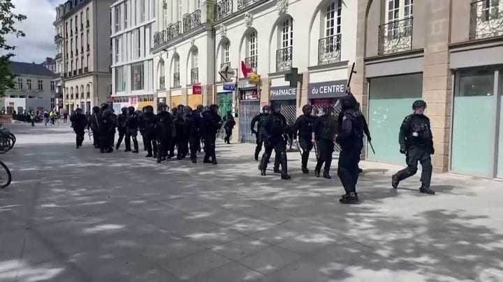 Video shows clashes between protesters and French police during May Day Protests in Nantes
