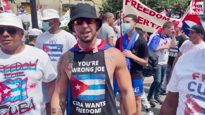 Protesters march on Cuban embassy, accuse Biden team of supporting communists 