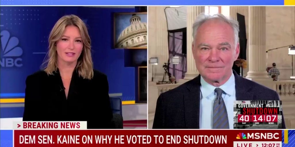 Sen. Tim Kaine claims MSNBC host 'overdramatizing' Democratic shutdown fight