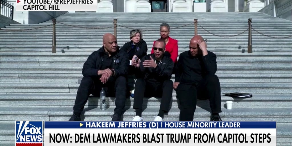 Jeffries, Booker protest Trump and his policies during sit-in on Capitol steps