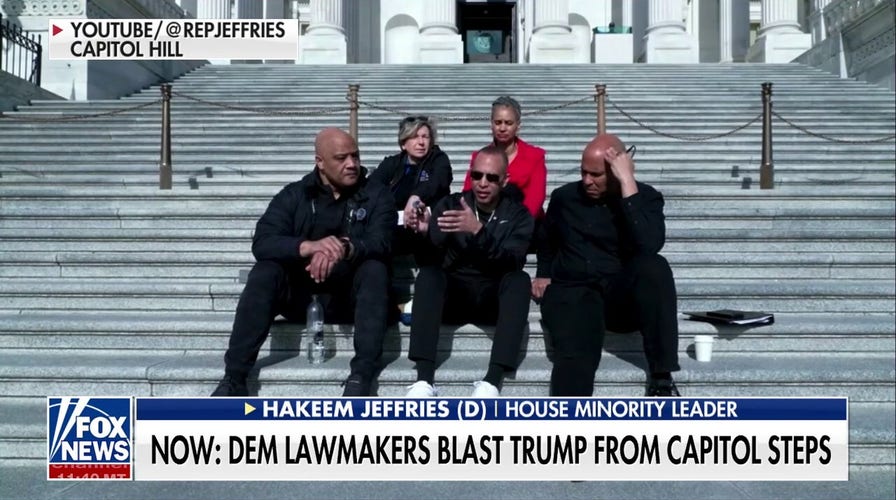 Jeffries, Booker protest Trump and his policies during sit-in on Capitol steps