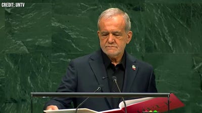 Iranian president Masoud Pezeshkian addresses United Nations General Assembly