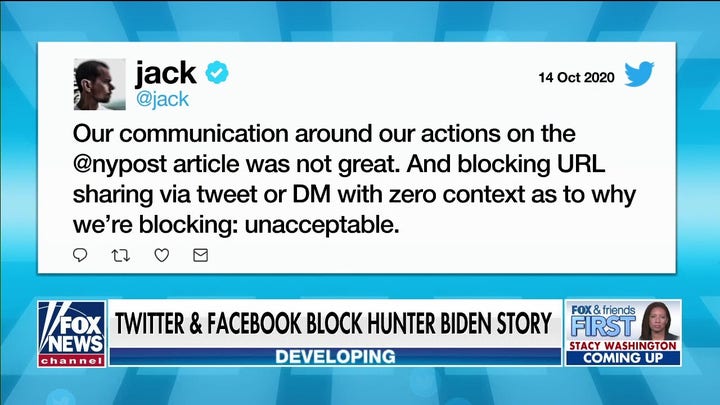 Twitter’s decision to block NY Post’s Hunter Biden story 'unacceptable,' CEO says