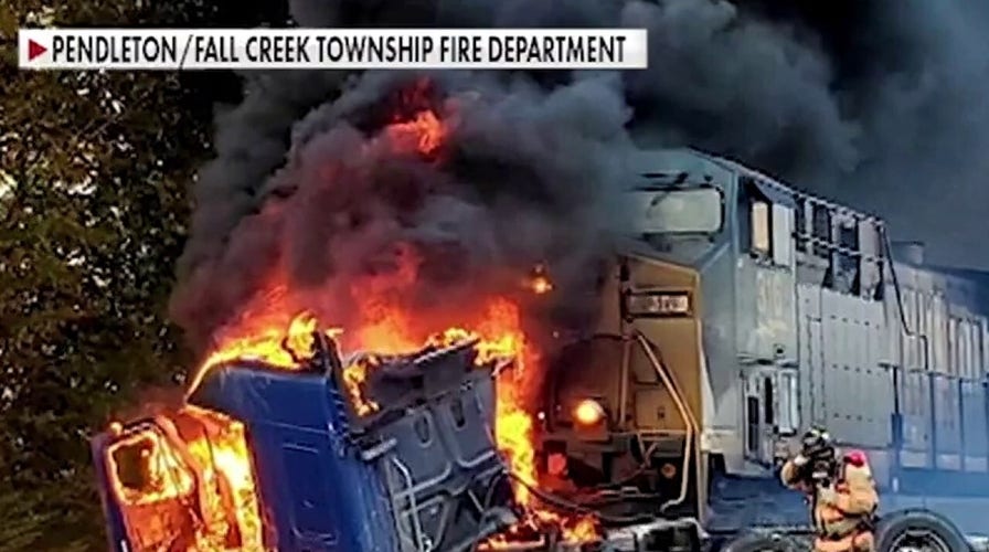 Train slams into semi-truck in Indiana