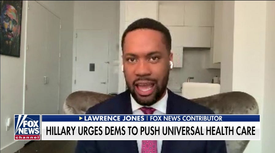 Lawrence Jones reacts after Hillary Clinton urges Dems to push for universal health care