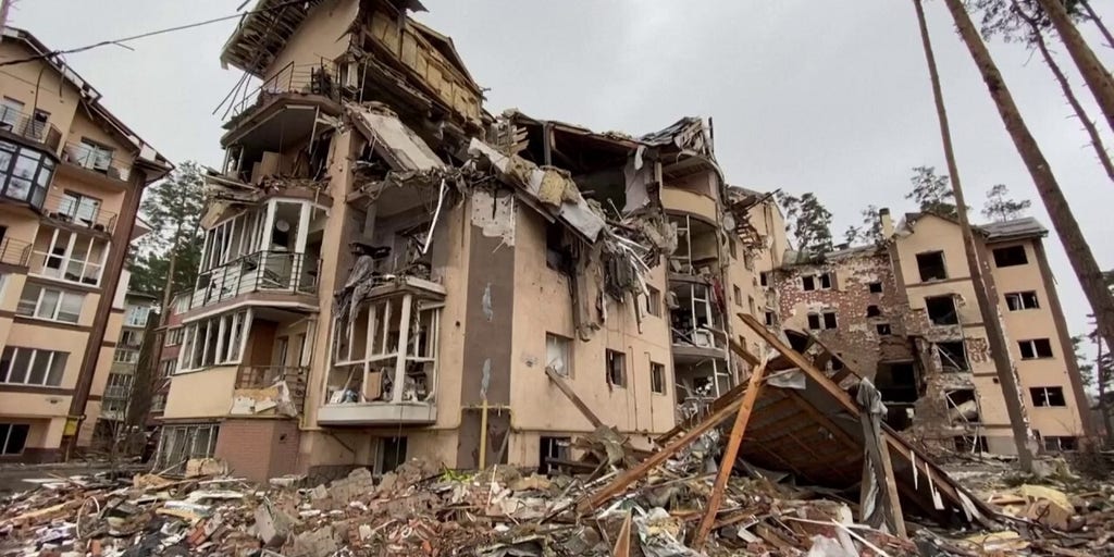 Ukraine crisis Scattered toys in rubble after buildings destroyed in Russian military attack